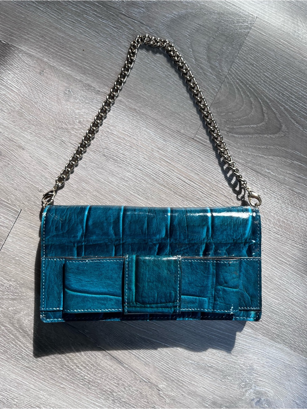 kate spade Teal Croc-Embossed Chain Shoulder Clutch